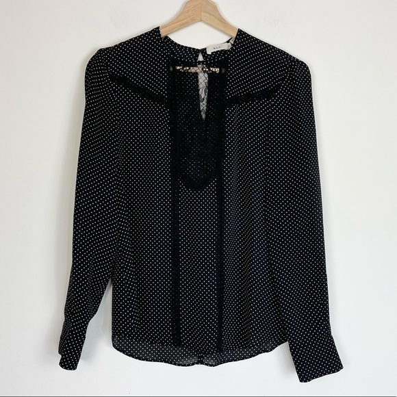 A.L.C. Jerry Silk Long Sleeve Lace Panel Blouse | Polka Dot Print Chiffo… - Picture 2 of 9